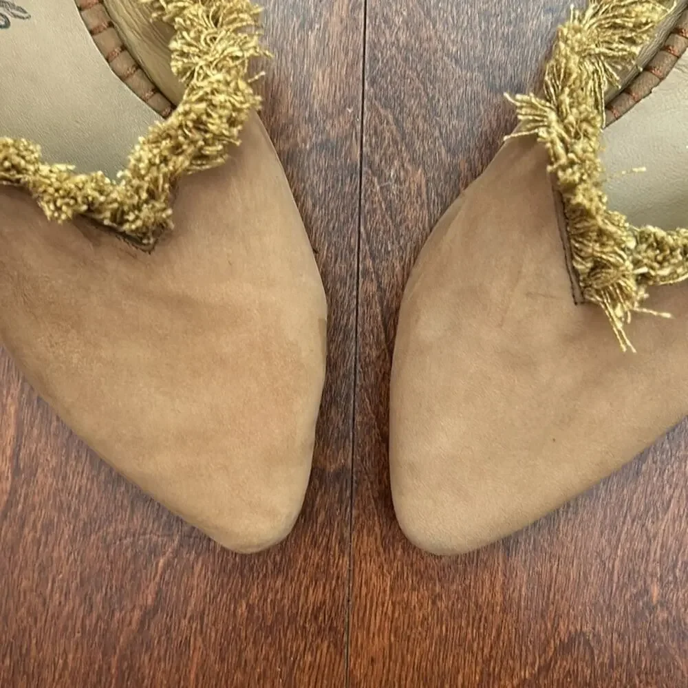 Free People Newport Fringed Mules, Tan Suede, Size 37
